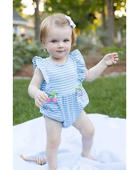 Florence Eiseman Baby Girl Stripe Knit Romper With Heart Cherries