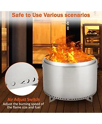 gaomon 27 Inches Stainless Steel Smokeless Fire Pit, Bottom Cross Stand with Round Cutout Design, with Handle for Camping Patio Backyard