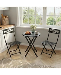 GarveeLife 3-Piece Steel Folding Bistro Set, Outdoor Patio Table and 2 Chairs Set, Round Table with Weather-Resistant Design for Balcony, Garden, Yard