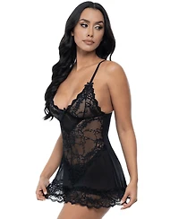 Oh La Cheri Women's Valentine Soft Cup Ruffle Hem Lace Babydoll