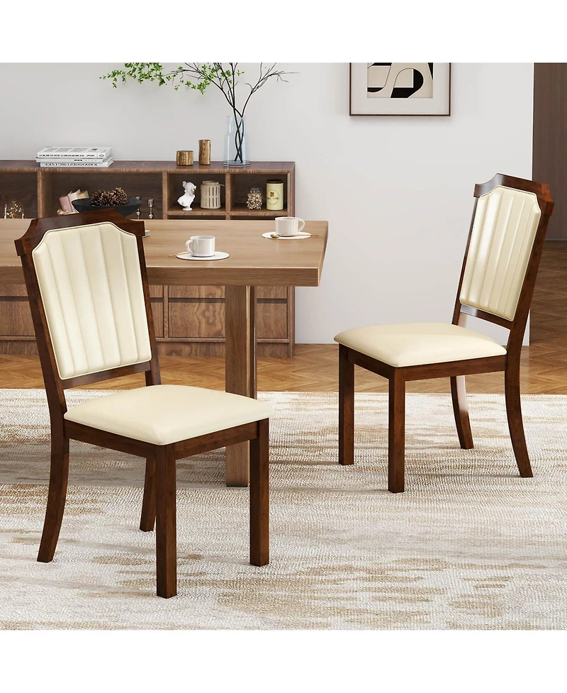 Costway Dining Chair Upholstered Kitchen with Pu Leather and Rubber Wood Frame