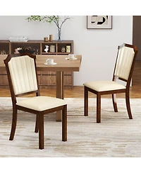 Costway Dining Chair Upholstered Kitchen with Pu Leather and Rubber Wood Frame