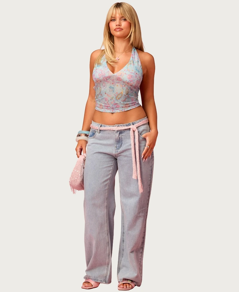 Edikted Women's Barbie Fever Paisley Mesh Halter Top
