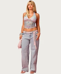 Edikted Women's Barbie Fever Paisley Mesh Halter Top