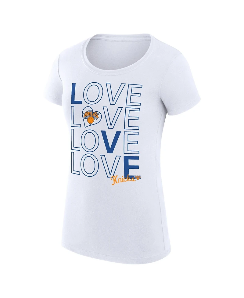 G-iii 4Her by Carl Banks Women's White New York Knicks Super-Slim Fit Lightweight Basketball Love T-Shirt