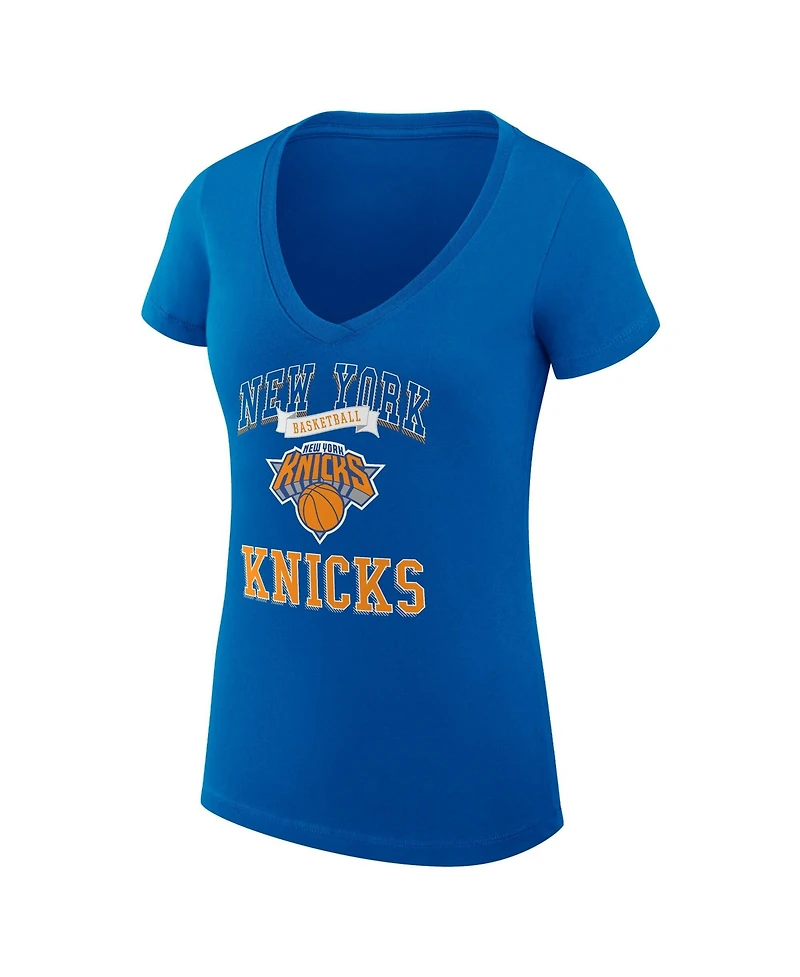 G-iii 4Her by Carl Banks Women's Blue New York Knicks Super-Slim Fit Lightweight Team Logo V-Neck T-Shirt