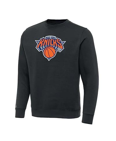 Antigua Men's Charcoal New York Knicks Victory Crewneck Pullover Sweatshirt