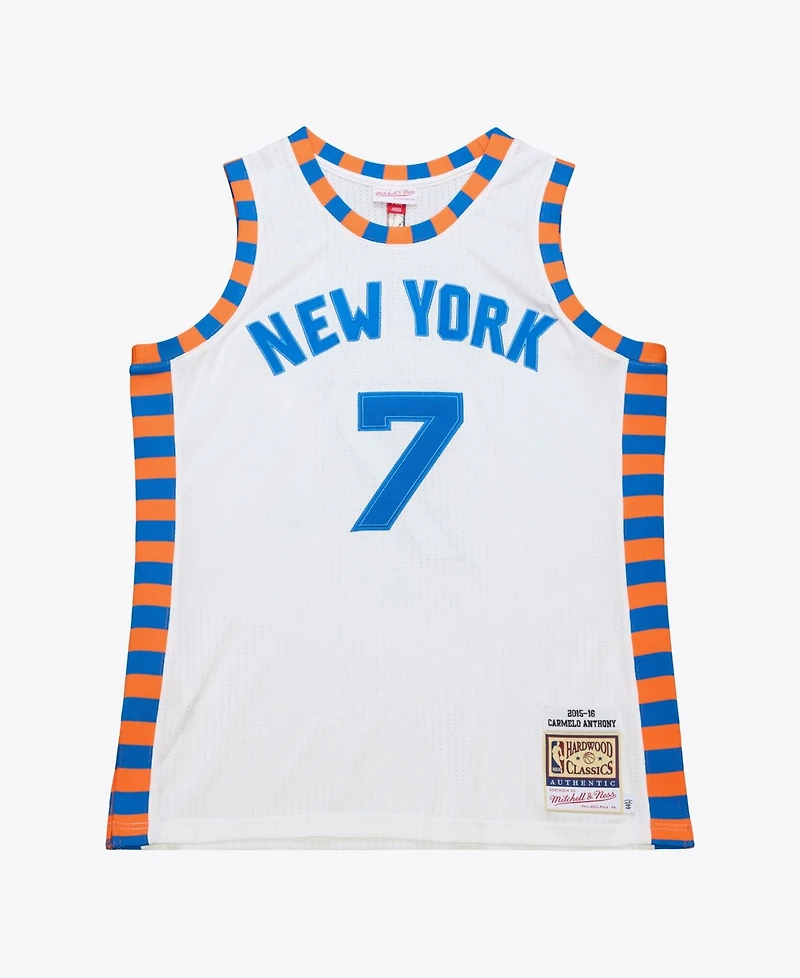 Mitchell & Ness Men's Carmelo Anthony White New York Knicks 2015-16 Hardwood Classics Authentic Jersey