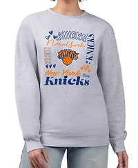 G-iii 4Her by Carl Banks Women's Heather Gray New York Knicks Collage Team Graphic Fleece Pullover Sweatshirt
