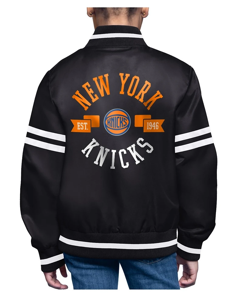 Starter Big Boys and Girls Starter Black New York Knicks Printed Logo Varsity Satin Full-Snap Jacket