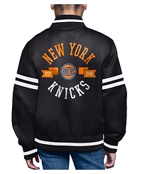 Starter Big Boys and Girls Starter Black New York Knicks Printed Logo Varsity Satin Full-Snap Jacket