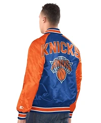 Starter Men's Blue/Orange New York Knicks Inductee Raglan Full-Snap Varsity Jacket