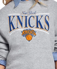 Starter Women's Gray New York Knicks Arch Stripe Fleece Crewneck Sweatshirt