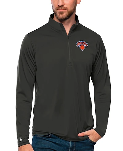 Antigua Men's Charcoal New York Knicks Tribute Quarter-Zip Pullover Sweatshirt
