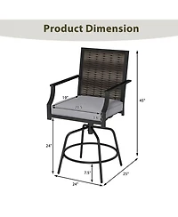 Gouun Set of 2 Outdoor Pe Wicker Swivel Bar Stools, 24 in Seat Height with Padded Cushions