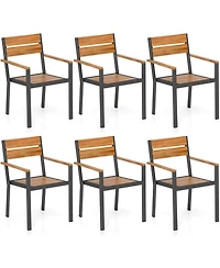 Gouun Set of 6 Outdoor Stackable Patio Dining Chairs with Acacia Wood Armrests and 105degree(s) Backrest