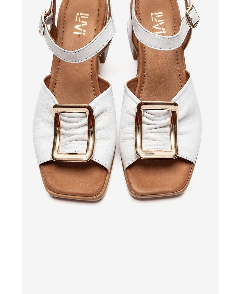 Forever & Always Shoes Women's Asha Leather Block Heel Sandal