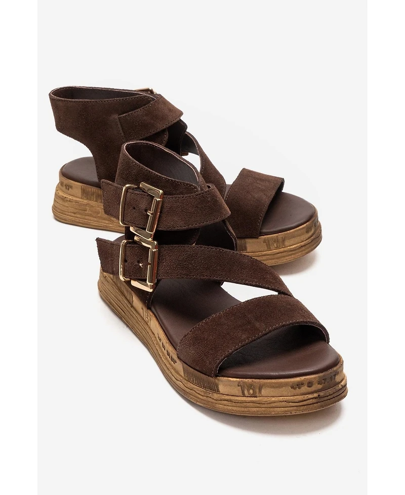 Forever & Always Shoes Women's Lorentis Leather Double Buckle Sandal