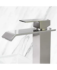 Phying Waterfall Spout Bathroom Sink Single Handle Faucet with Pop-Up Drain