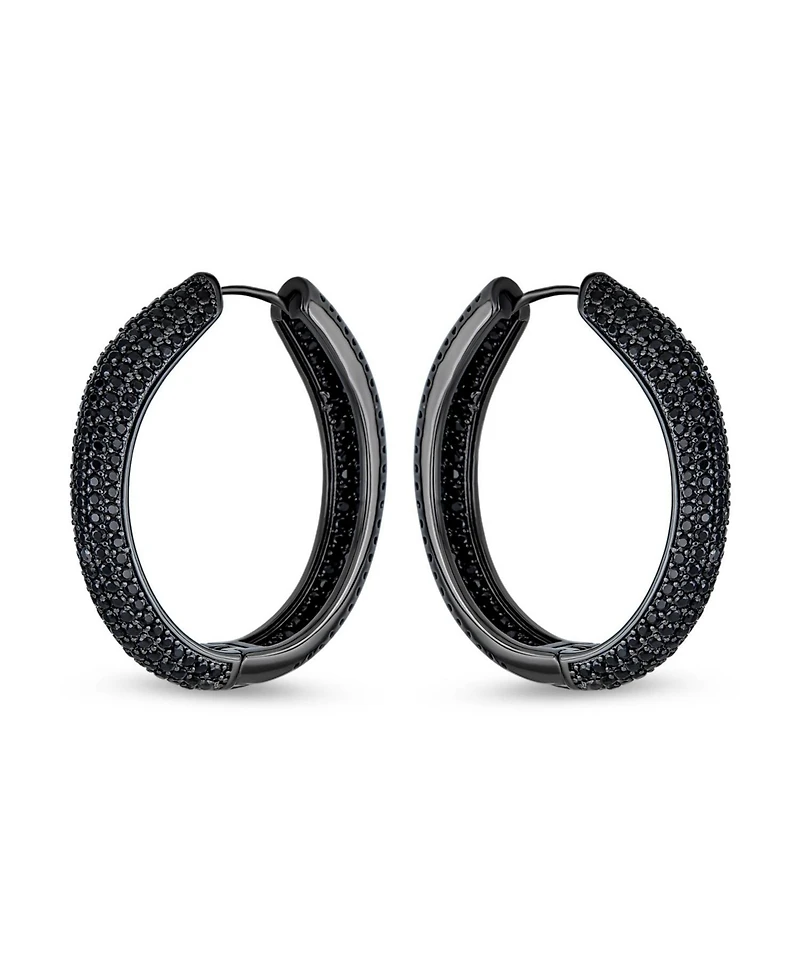 Bling Jewelry Cubic Zirconia Pave Large Inside Out Statement Cz Hoop Earrings Black Plated 1.5" Dia