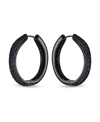 Bling Jewelry Cubic Zirconia Pave Large Inside Out Statement Cz Hoop Earrings Black Plated 1.5" Dia