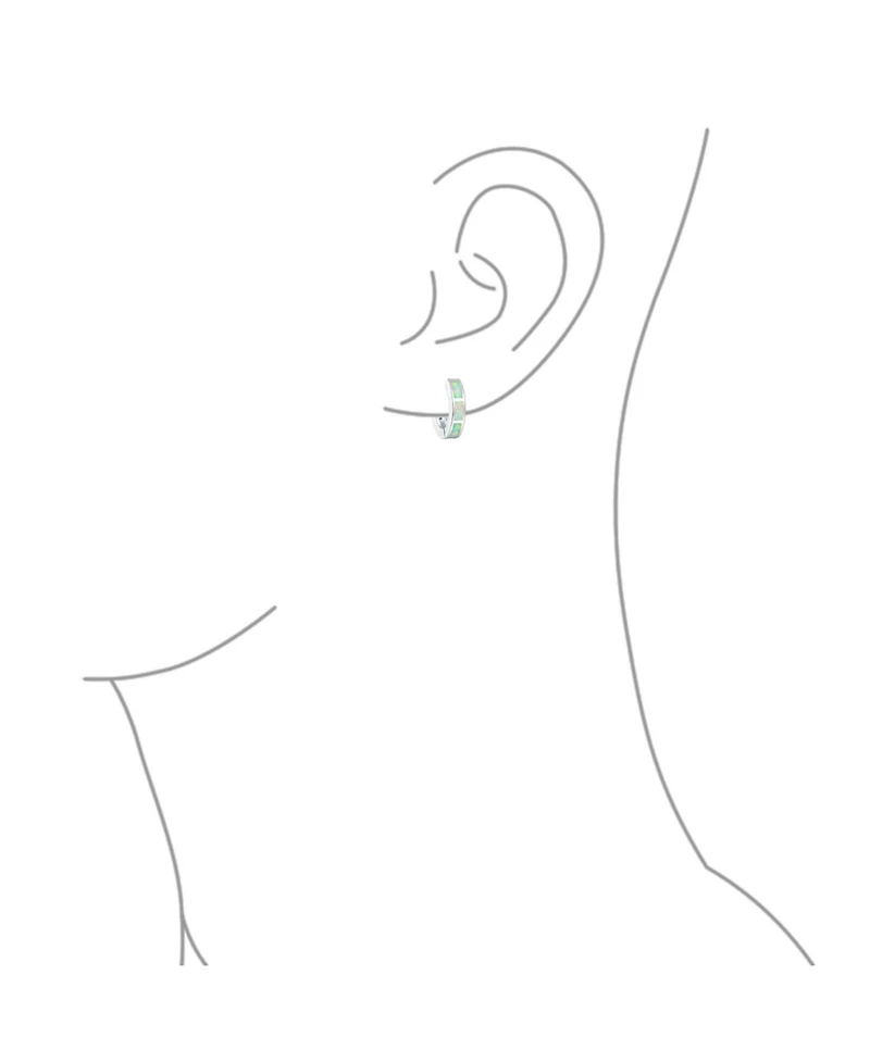 Bling Jewelry Created Opal Inlay Iridescent Huggie Small Hoop Earrings .925 Sterling Silver