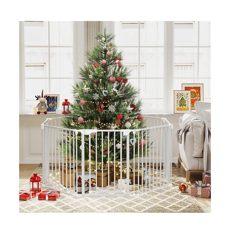 Ruie 8 Panel Extra Wide Pet Gate with Auto-Close Door and 270 Degree Hinges