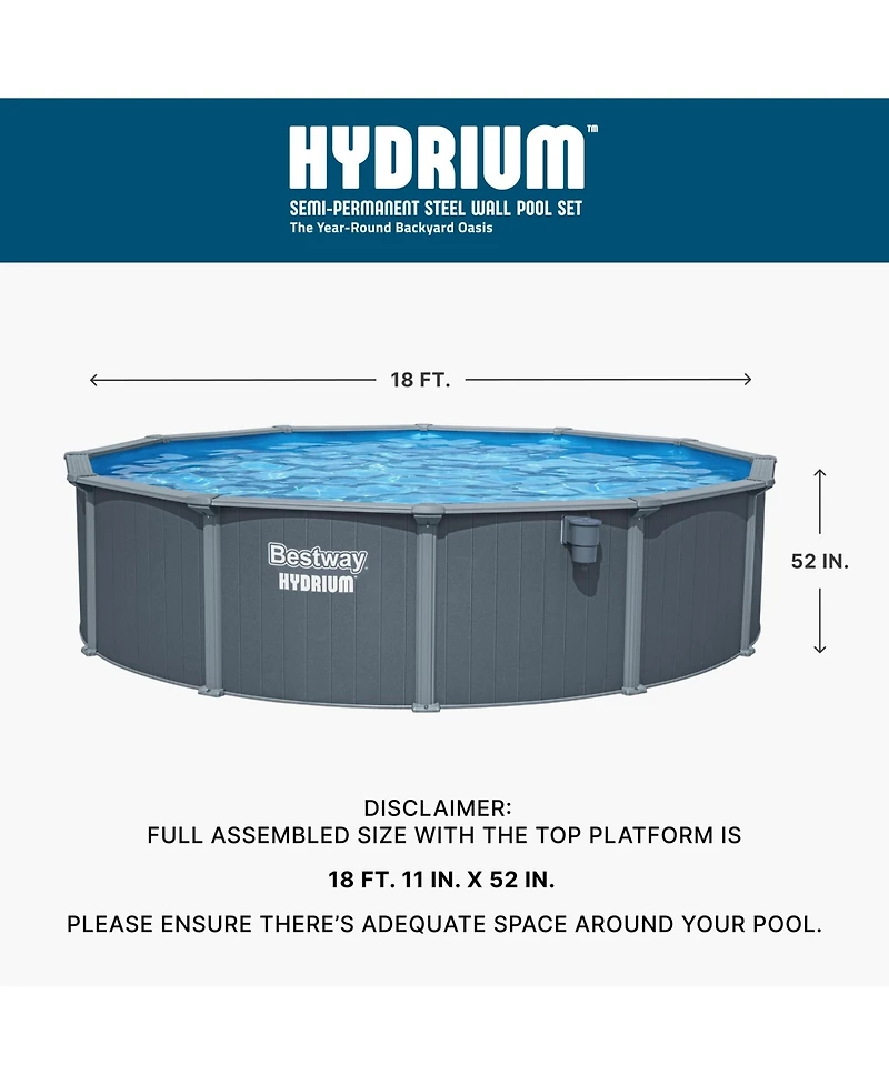 Bestway Hydrium 18' x 52" Round Steel Wall Above Ground Pool Set