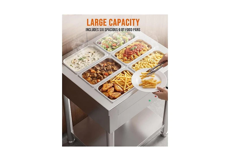 Aecojoy Commercial Food Warmer 1500W Electric Steam Table with 4x10QT Pans and Shelf