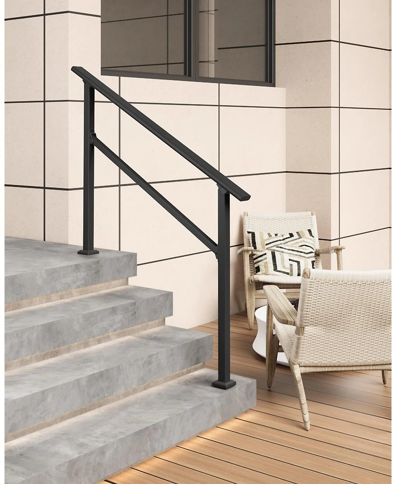 gaomon Heavy-Duty Metal Stair Handrail for 1-5 Outdoor Steps Adjustable Height Aluminum and Wrought Iron White Safety and Stability