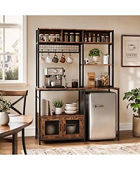 homfan Kitchen Bakers Rack with Fridge Space, Industrial Microwave Stand with Power Outlet, Freestanding Shelf for Pantry/Living Room