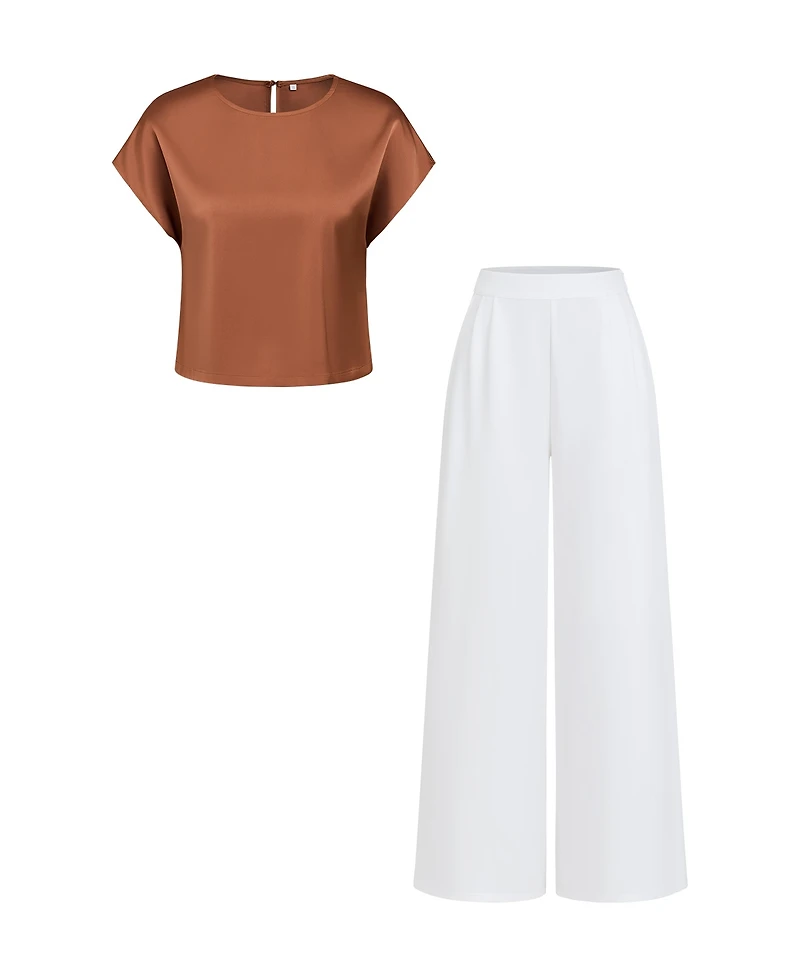 Cupshe Women's Crew Neck Long Pants Set