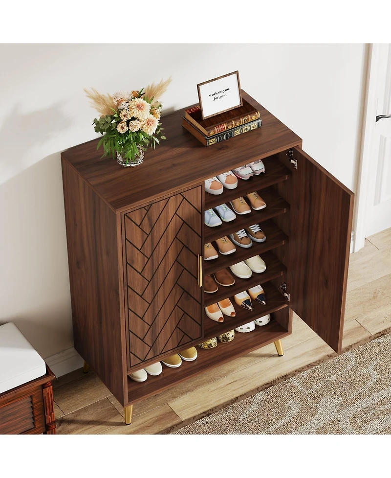Slickblue Wooden Shoe Cabinet with 6 Tier Adjustable Storage Shelves