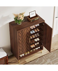Slickblue Wooden Shoe Cabinet with 6 Tier Adjustable Storage Shelves