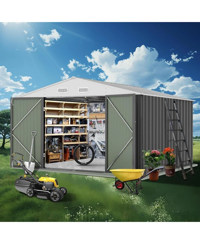 GarveeLife Waterproof Outdoor Metal Storage Shed Kit With Updated Frame Structure And Lockable Double Door For Backyard Garden Patio Use