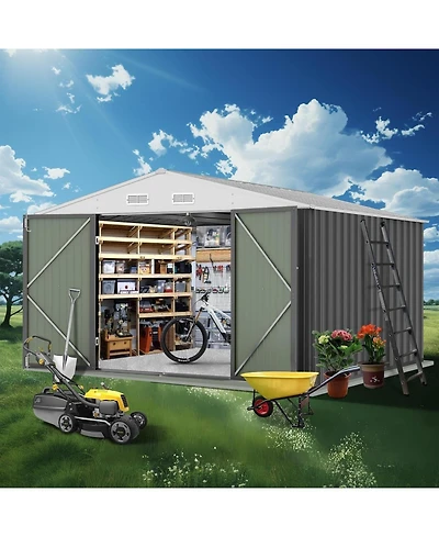GarveeLife Waterproof Outdoor Metal Storage Shed Kit With Updated Frame Structure And Lockable Double Door For Backyard Garden Patio Use