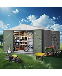 GarveeLife Waterproof Outdoor Metal Storage Shed Kit With Updated Frame Structure And Lockable Double Door For Backyard Garden Patio Use