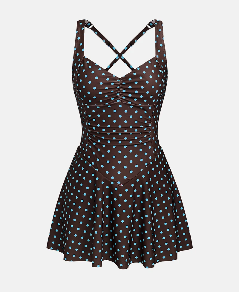 Cupshe Women's Polka Dot Plunge Swim Dress with Criss-Cross Back