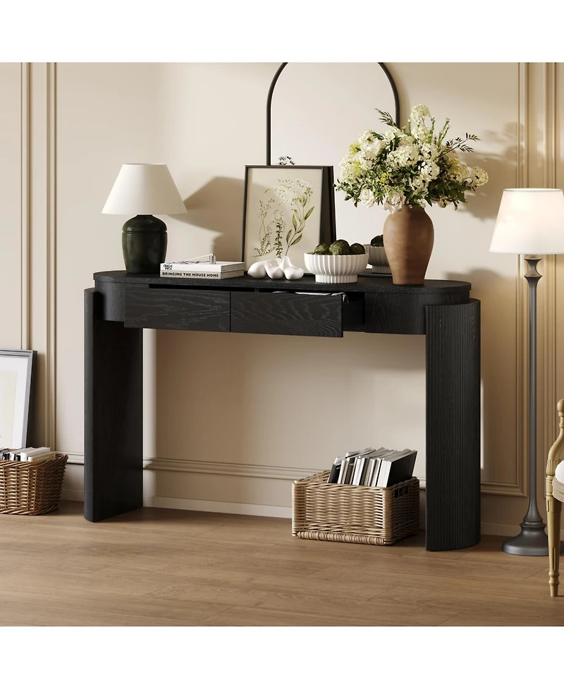 Rainsken 55" Farmhouse Entryway Table, with Natural Wood Grain Finish, 2 Drawers, Fluted Design, for and Living Room