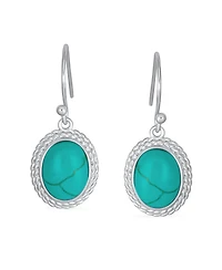 Bling Jewelry Western Style Stones Milgrain Cable Edge Oval Drop Earrings Sterling Silver Wire Fish Hook