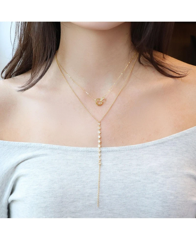 The Lovery Lariat Bezel Cz Necklace 14K Gold Plated Sterling Silver