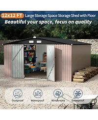 GarveeLife Durable Steel Outdoor Metal Storage Shed With Lockable Security Door Ventilation Vents Easy Assembly For All Season Backyard Patio Lawn Use
