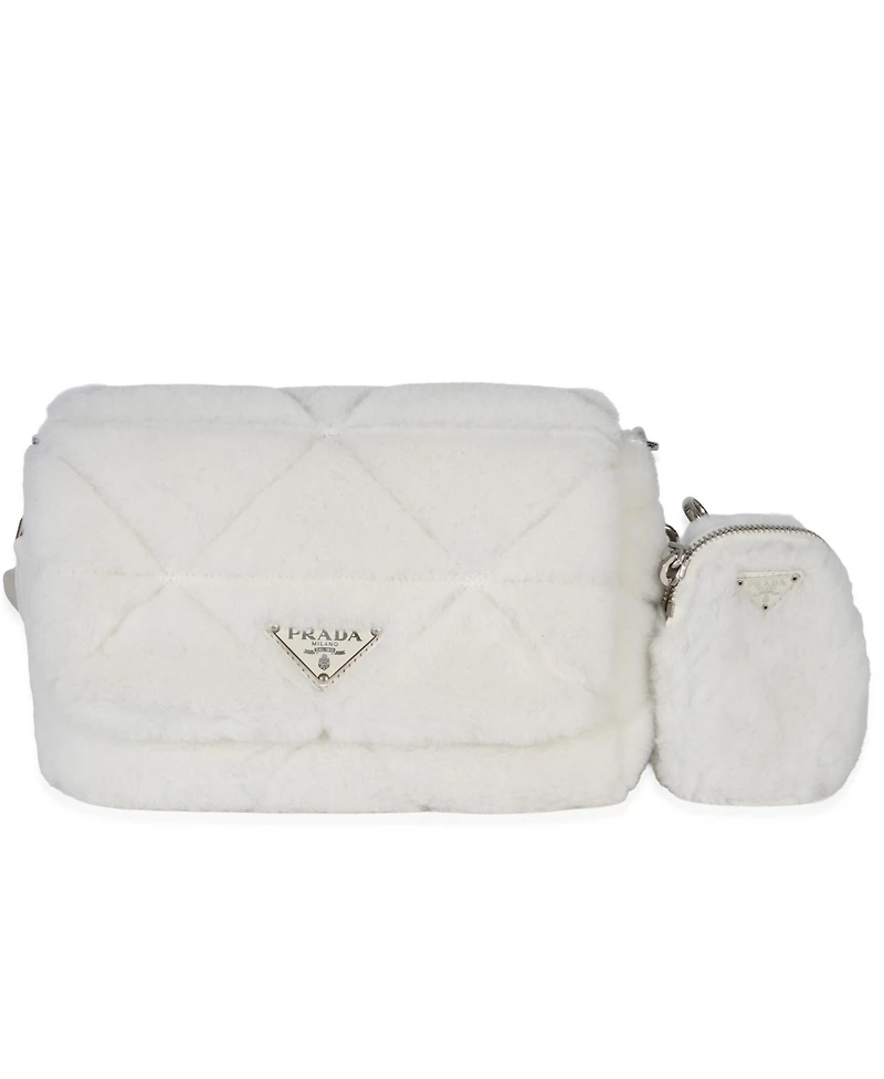 Pre-Owned Prada White Shearling Patchwork System Flap Bag