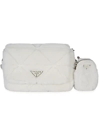Pre-Owned Prada White Shearling Patchwork System Flap Bag