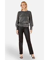 Yumi Women's Metallic Stretch Ruched Hem Top