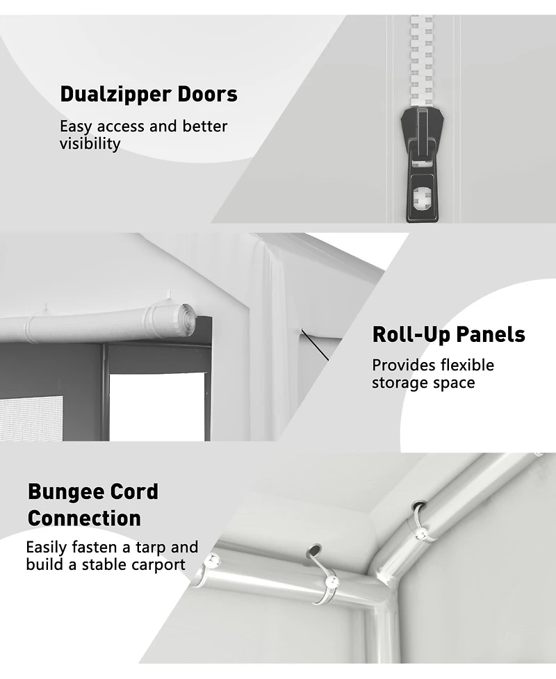 Heavy Duty Portable Carport Canopy - Waterproof Cover, Windows, Roll-Up Side Doors