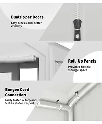 Heavy Duty Portable Carport Canopy - Waterproof Cover, Windows, Roll-Up Side Doors