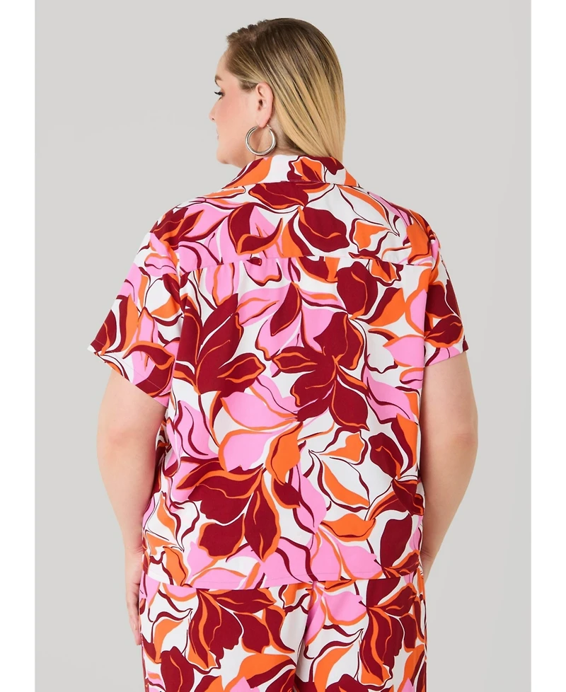 Ashley Stewart Plus Floral Boxy Cropped Shirt