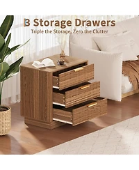 gaomon Fluted Nightstand set of 2, Wood with 3 Drawers Storage Bedside Table Large Bed Side End Table, Modern for Bedroom