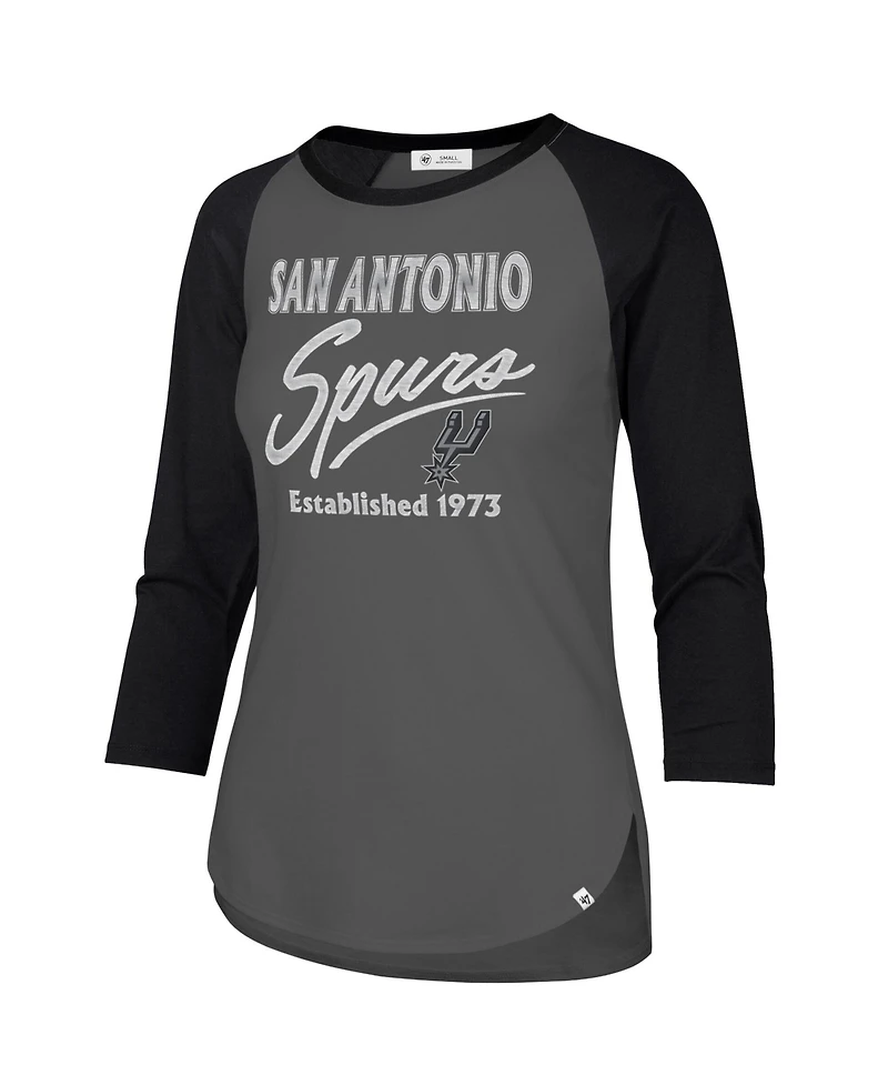 '47 Brand Women's Gray San Antonio Spurs High Rise Frankie Raglan Long Sleeve T-Shirt
